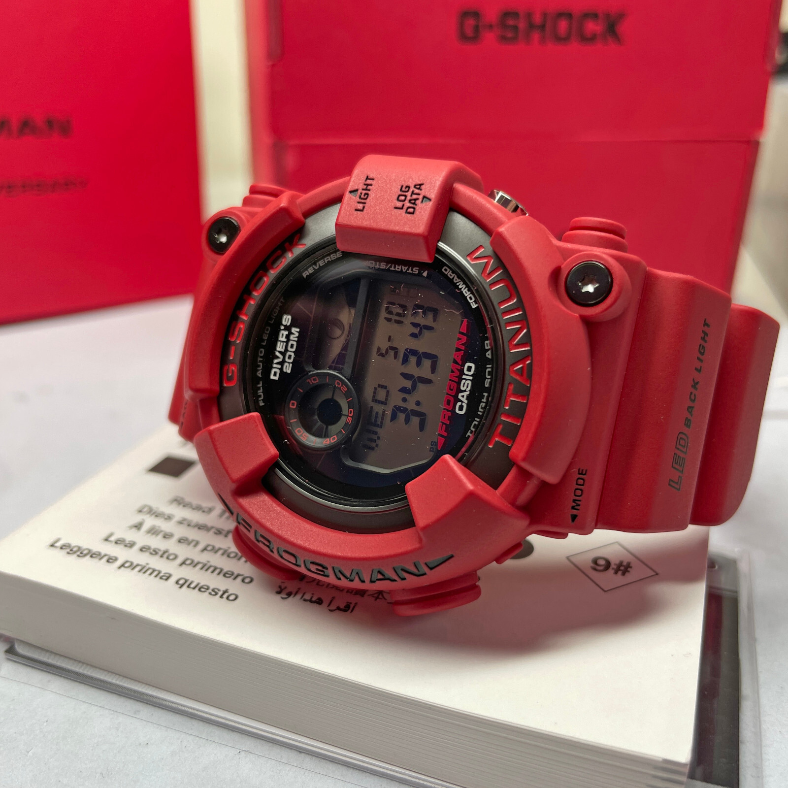 Pre-owned Casio G-shock Frogman Digital Titanium 30 Anniversary 8200 Red Watch Gw8230nt-4