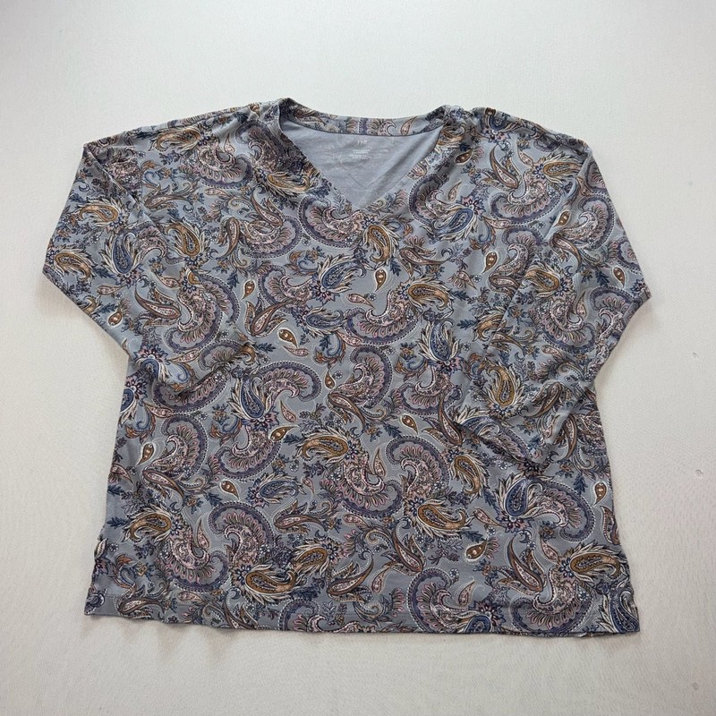 J.Jill Simply Supima V-Neck Tunic Gray Paisley Pattern Size Large