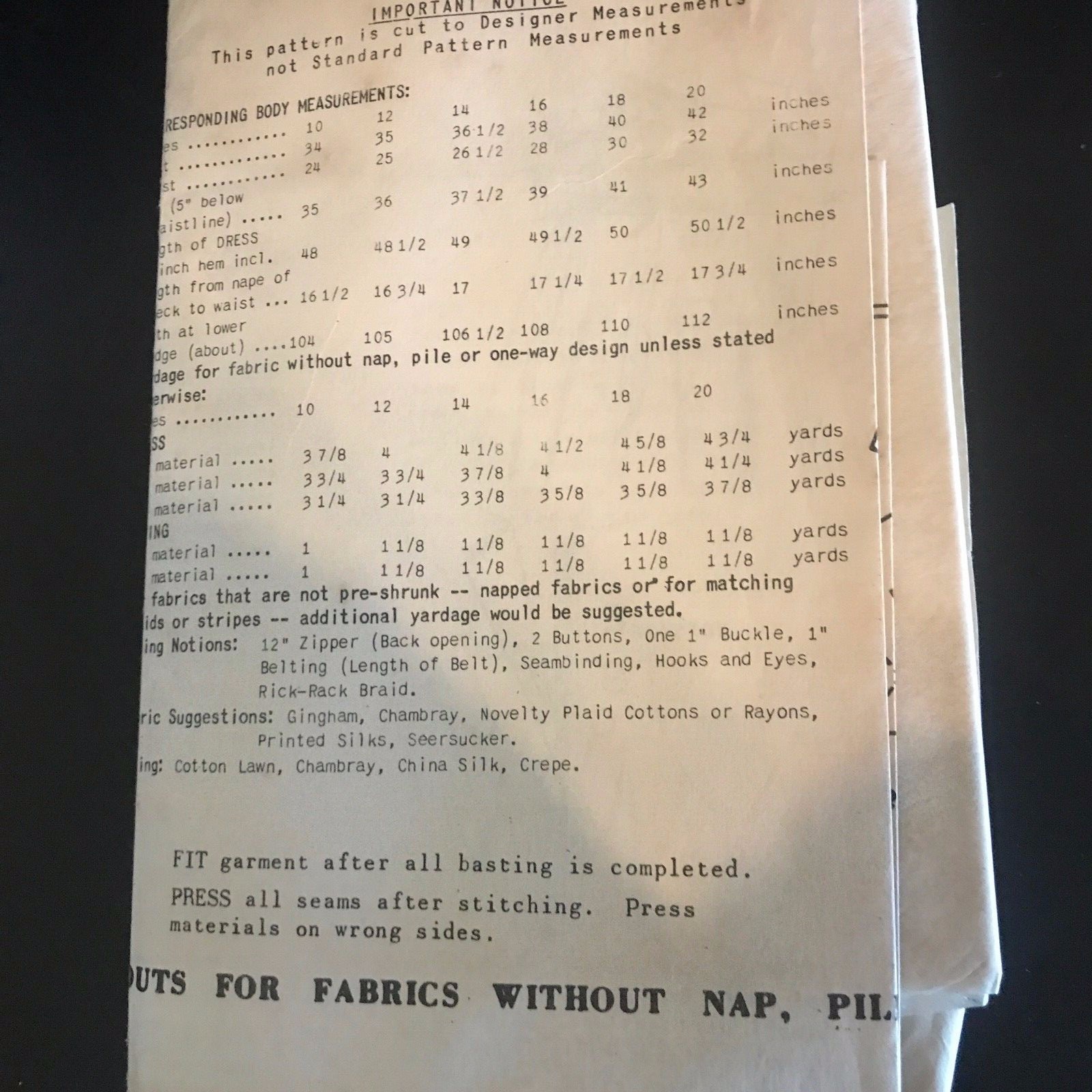 Joset Walker Pattern S-365 Vintage 1950's Spadea 365 Sz 14 Complete