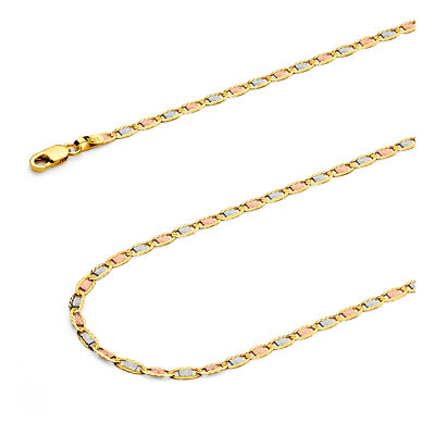 Pre-owned Wellingsale 14k Tri Color Gold Solid 2.6mm Valentino Chain Necklace