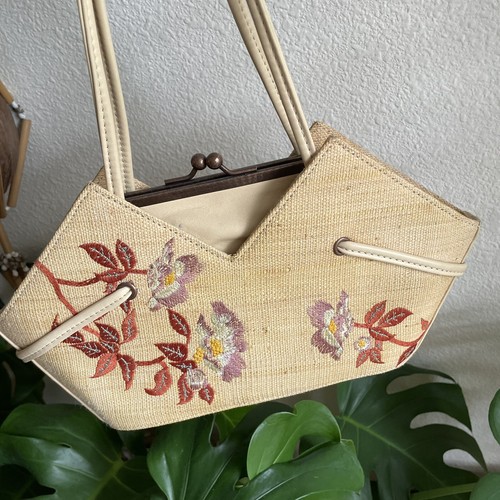 Vintage 90s JAMIN PUECH Clutch Needlepoint Raffia Bag