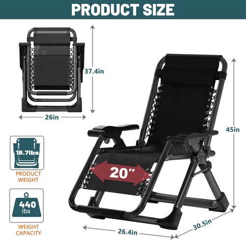 NAIZEA Zero Gravity Lounge Chair Recliner Folding Patio Lawn Chaise Reclining