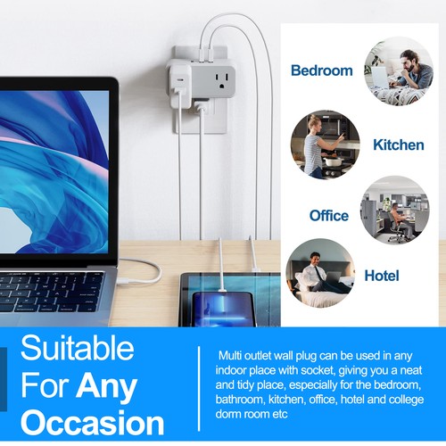 Multiple Plug Outlet Splitter With 3 USB Wall Charger  2 Electrical Outlets
