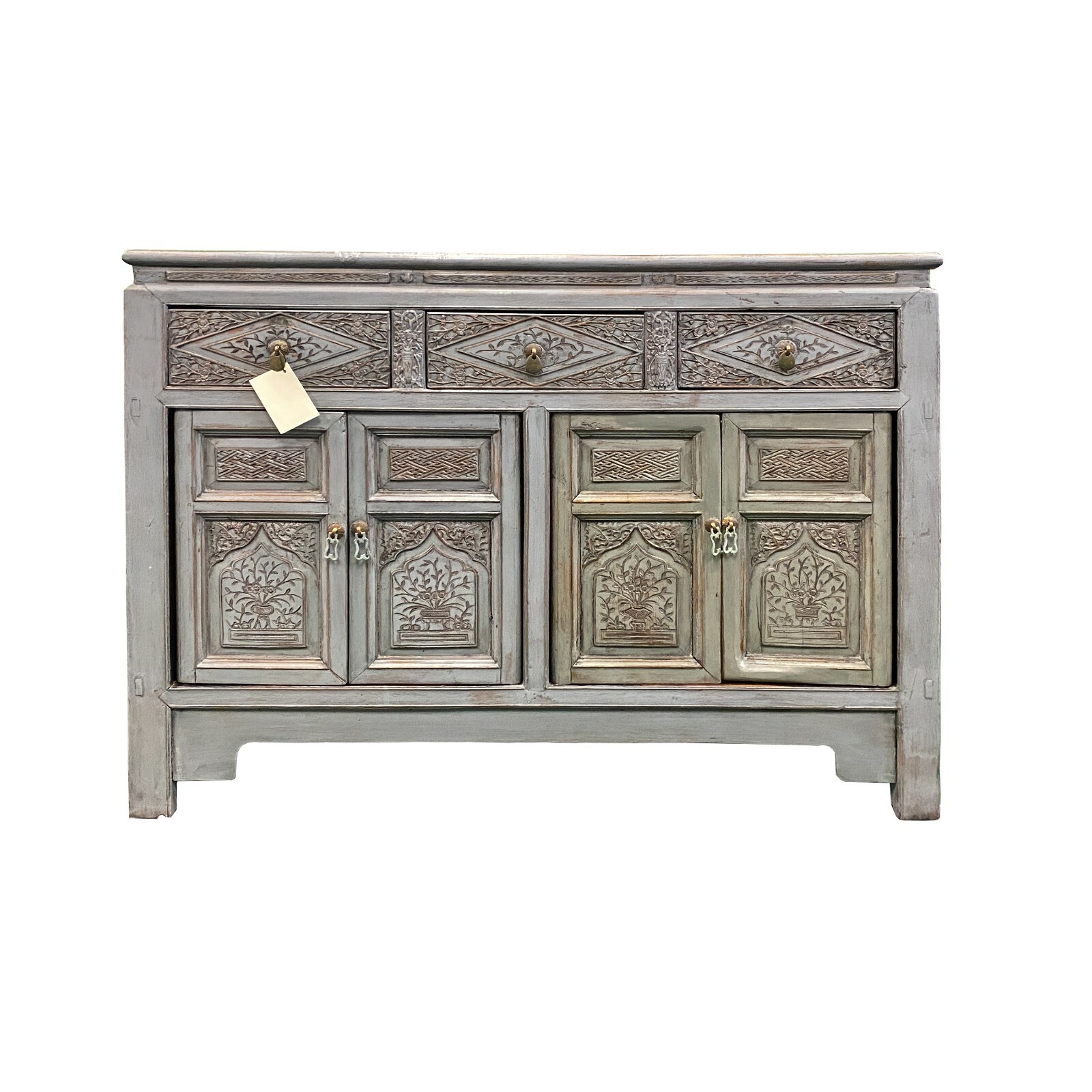 Chinese Distressed Gray Floral Motif Sideboard Console Table Cabinet cs5768S Chinese Distressed Gray Floral Motif Sideboard Console Table Cabinet cs5768S