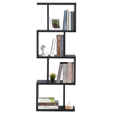 Topbuy 4-Tier S-Shaped Bookcase Multifunctional Wooden Storage Display Rack