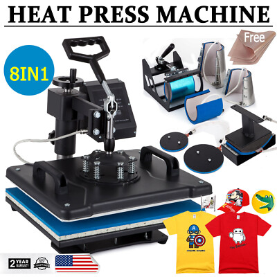 8 in 1 Heat Press Machine 12X15'' Swing Away Transfer Sublimation T-Shirt Mug Hat