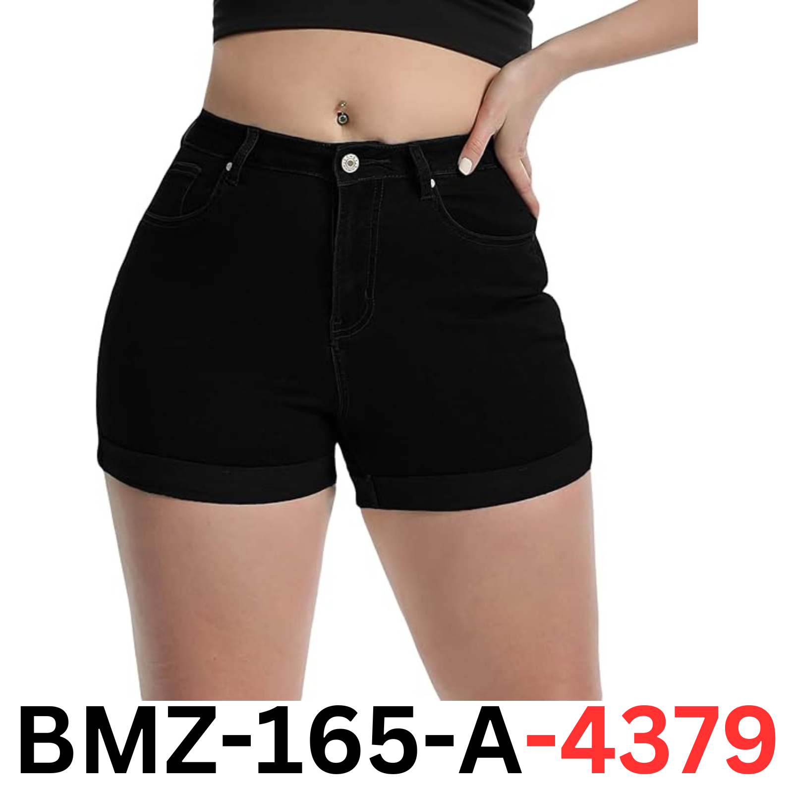 Romastory Women High Waisted Summer Elastic Folded Hem Hot Denim Jeans Shorts, L
