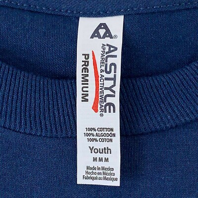 Alstyle Apparel & Activewear Boys T-Shirt Blue 001 Me Myself Crew Cotton M New