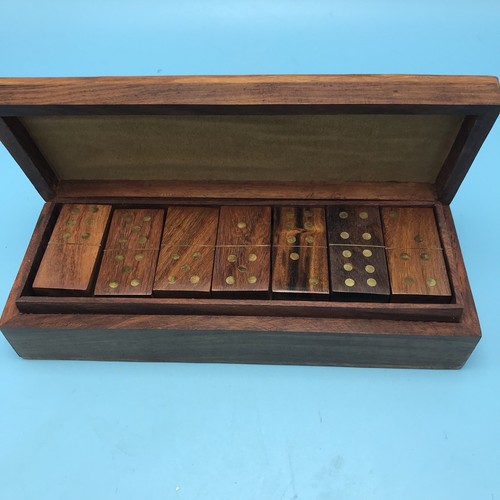 Domino Game, Dominoes in Precious wood Box with Brass Marquetry 8
