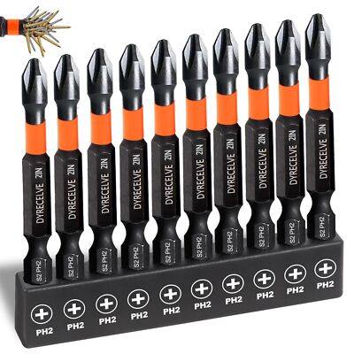 10-Pack Phillips Bits #2 Impact Magnetic 2 Phillips Bits- PH2 Bits Premium S2