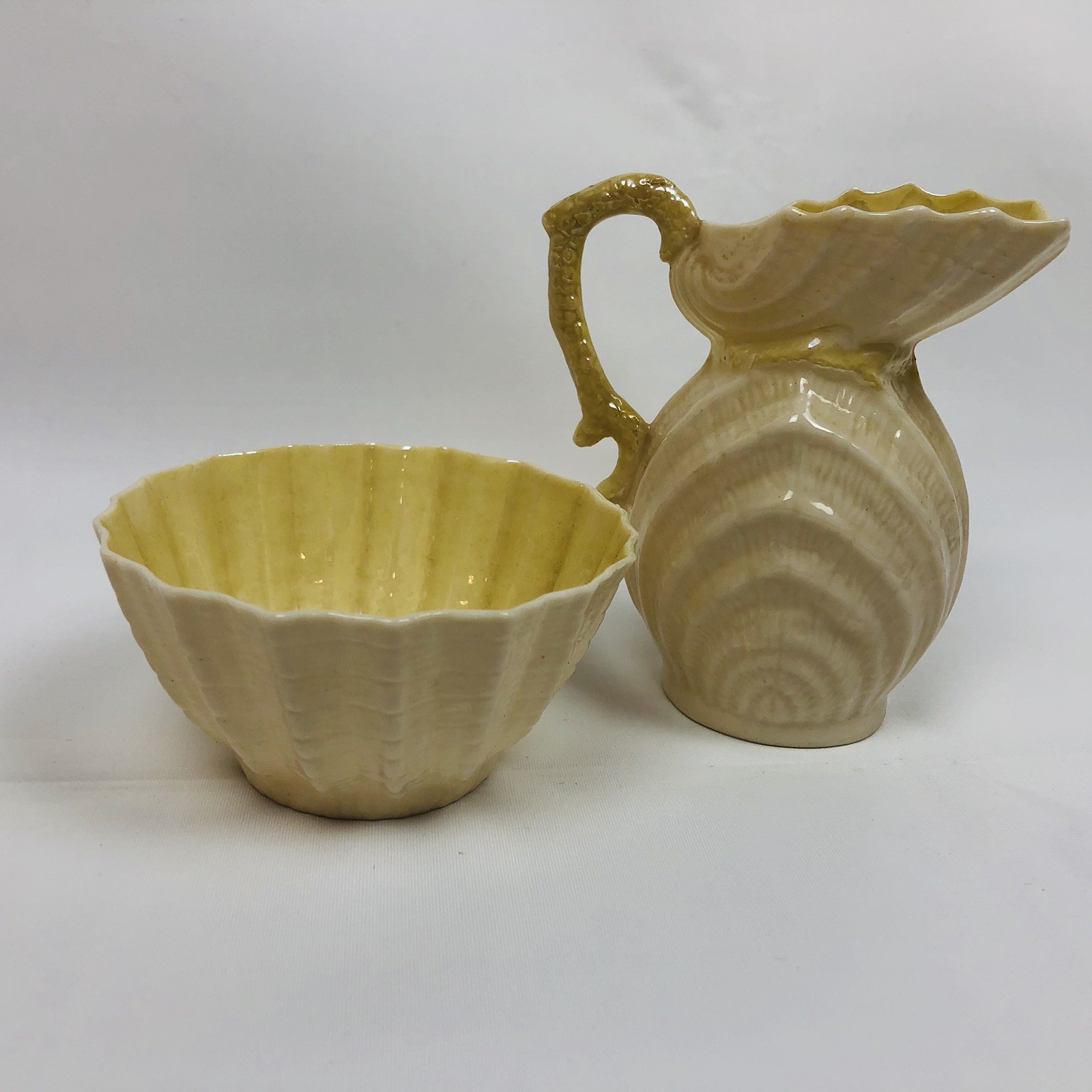 Irish Belleek Sea Shell Creamer & Open Sugar Bowl Fermanagh Ireland - Vintage