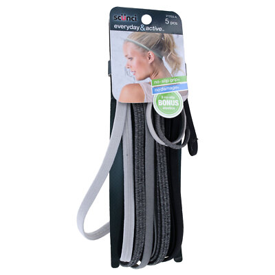 Scunci Everyday & Active Headband Set, 5 Piece with 3 Bonus Elastics