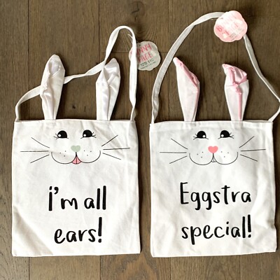 Bunny Rabbit Canvas Bags Floppy Ears Easter Tote ALL EARS EGGSTRA SPECIAL x2 New