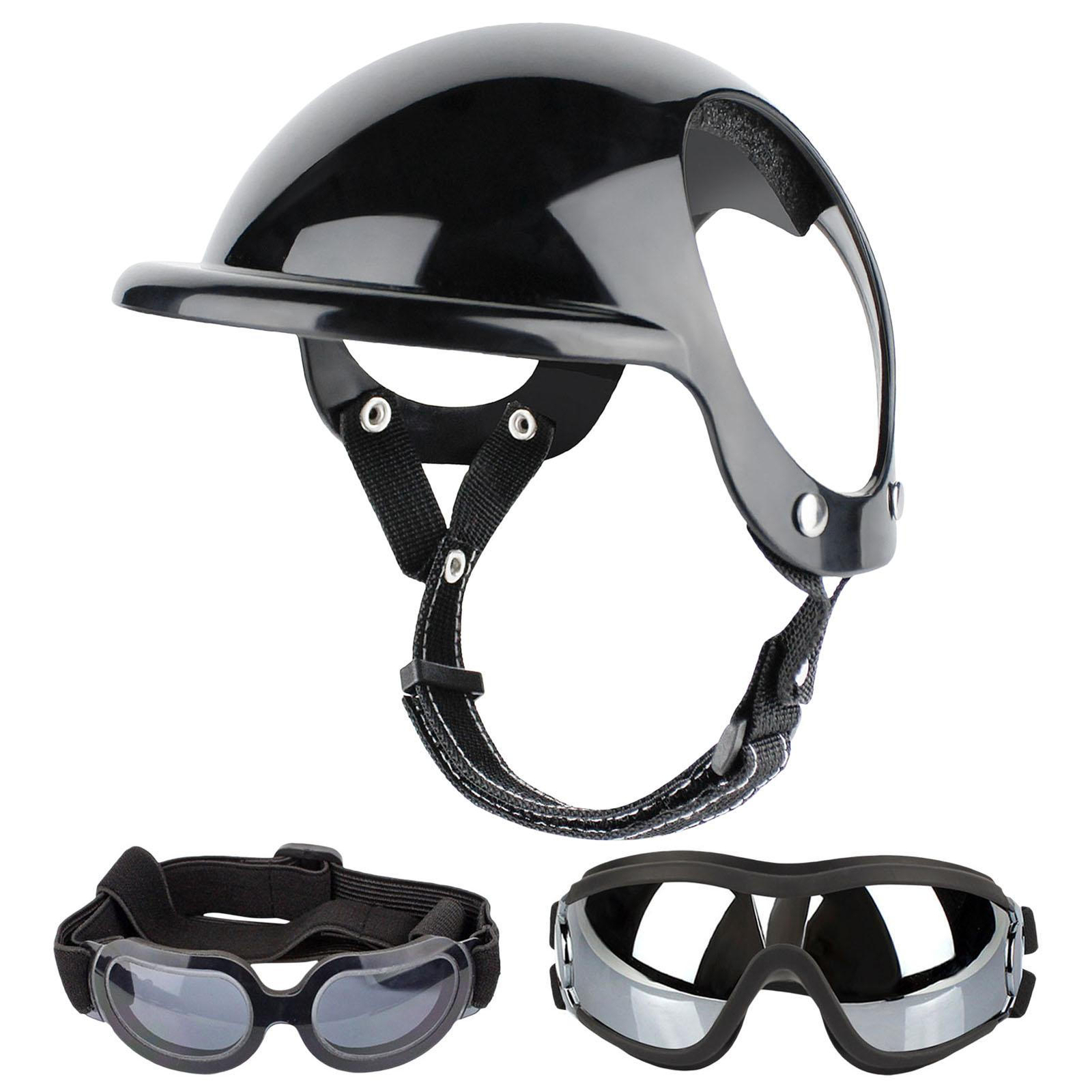 Pet Dog Helmet and Dog Goggles Set Padded Pet Motorcycle Helmet Sunglasses