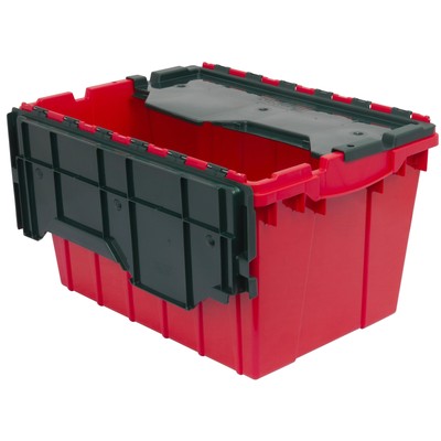 66486RDGRN 12-Gallon Plastic Stackable Storage KeepBox Tote Container with At...