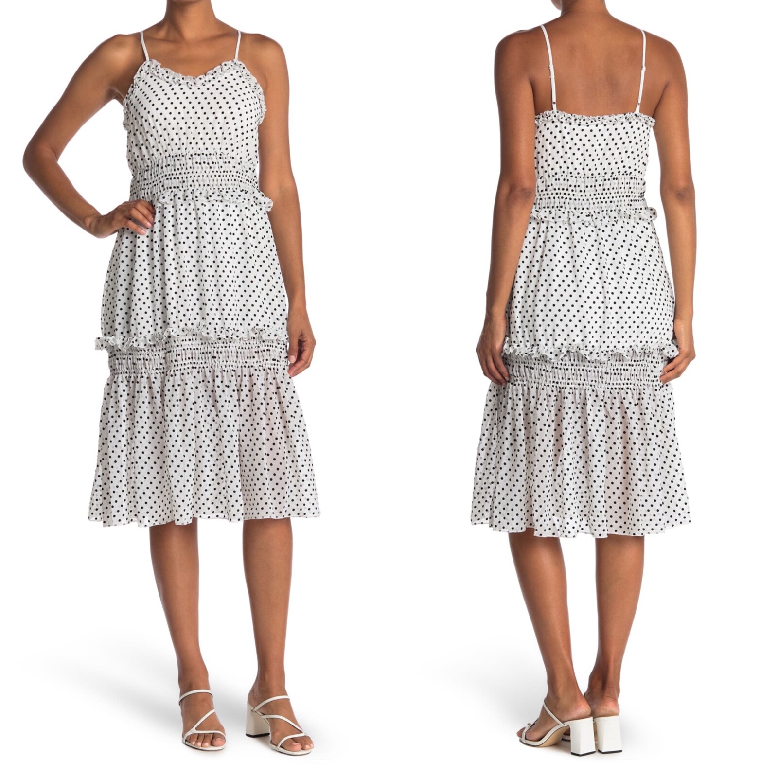 NEW MELROSE AND MARKET Black & White POLKA Dot TIERED Ruffle