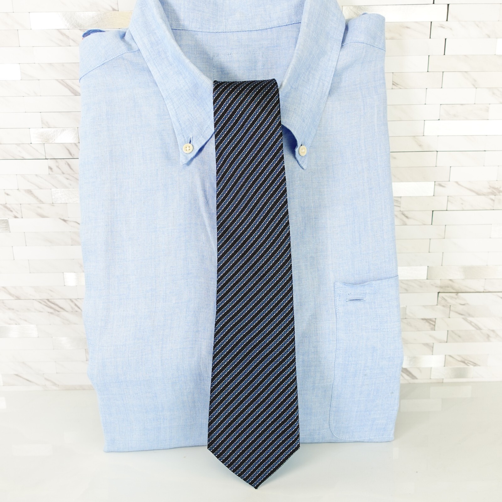 Stripe Silk Narrow Tie(BLACK) ネクタイ Elegant Striped Black Necktie | Cheap-Neckties.com