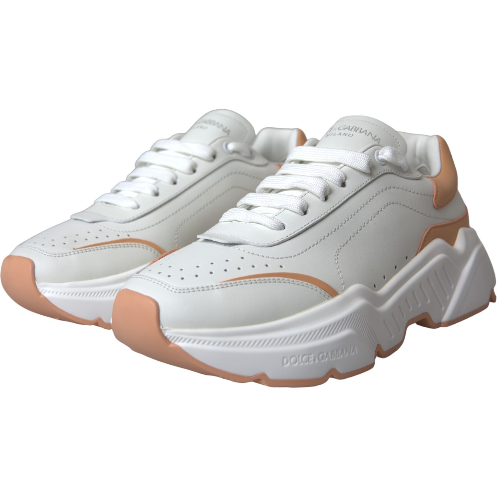 Pre-owned Dolce & Gabbana Shoes White Peach Daymaster Leather Sneakers Eu39.5 / Us9 940usd