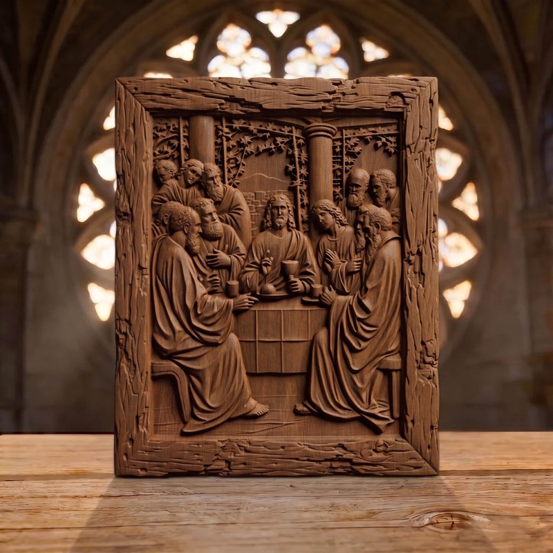 The Last Supper 3 Rustic Frame Wooden Carved Handmade Christian Icon Home Decor