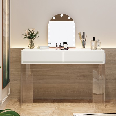 Tribesigns Modern Makeup Vanity Desk 2-Drawer Dressing Table with Acrylic Legs