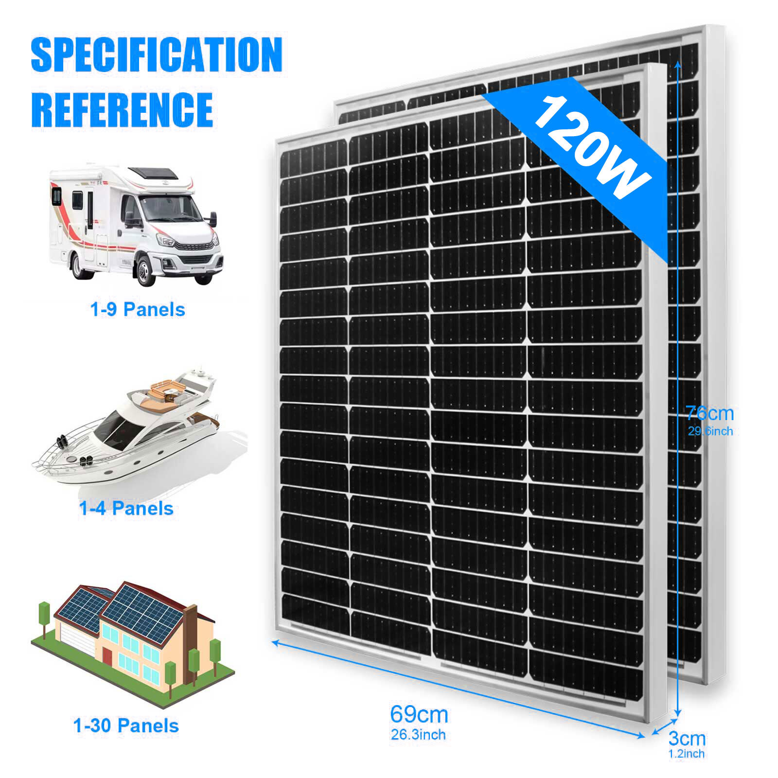 240W Monocrystalline Solar Panel kit High Efficiency Home RV Camping Off Grid