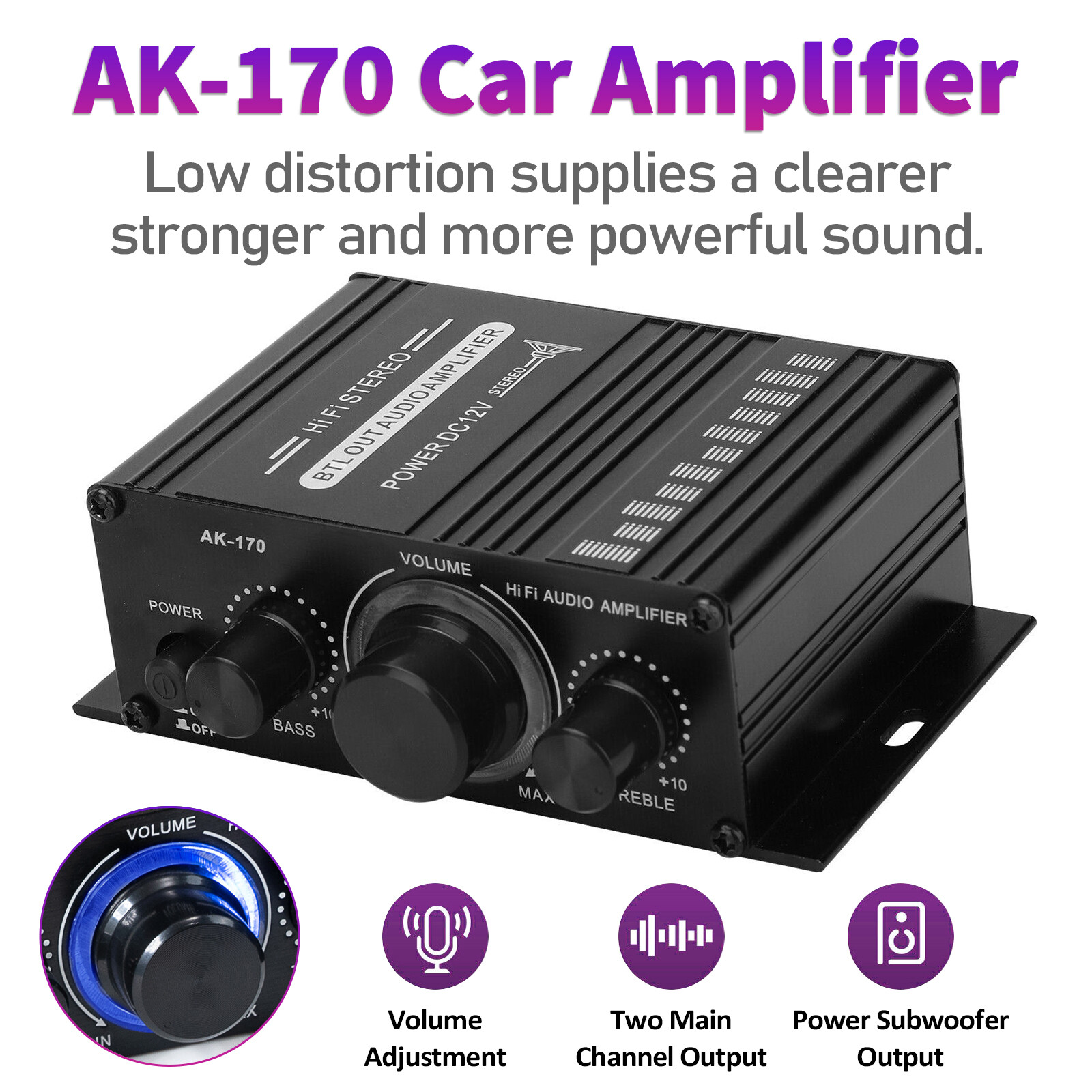 12V 400 Watt Car Audio Stereo Amplifier 2 Channels HiFi Speaker Power Amp System
