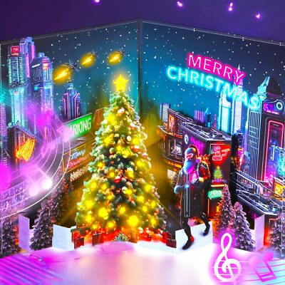 3D Musical Christmas Pop-Up Card With LED Lights - Merry Christmas Greeting Card With Envelope