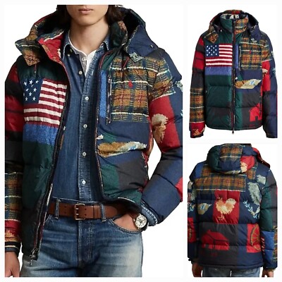 Polo Ralph Lauren Men's Polo Country American Patchwork Down Puffer Jacket New