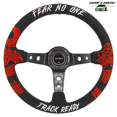 350MM 3'' DEEP DISH 6-BOLT STEERING WHEEL BLACK ALCANTARA TRACK READY DRAGON US