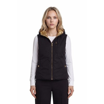 NWT Lauren Ralph Lauren Hood Puffer Vest Womens Size Small Gold Black Reversible