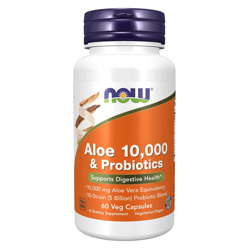 NOW FOODS Aloe 10,000 & Probiotics - 60 Veg Capsules