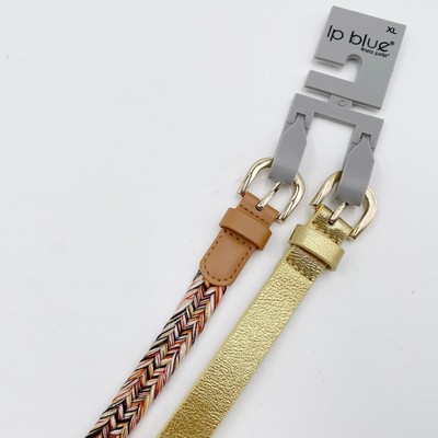 Linea Pelle Belts Set Of Two Gold Leather Braided Gold Hardware Sz XL