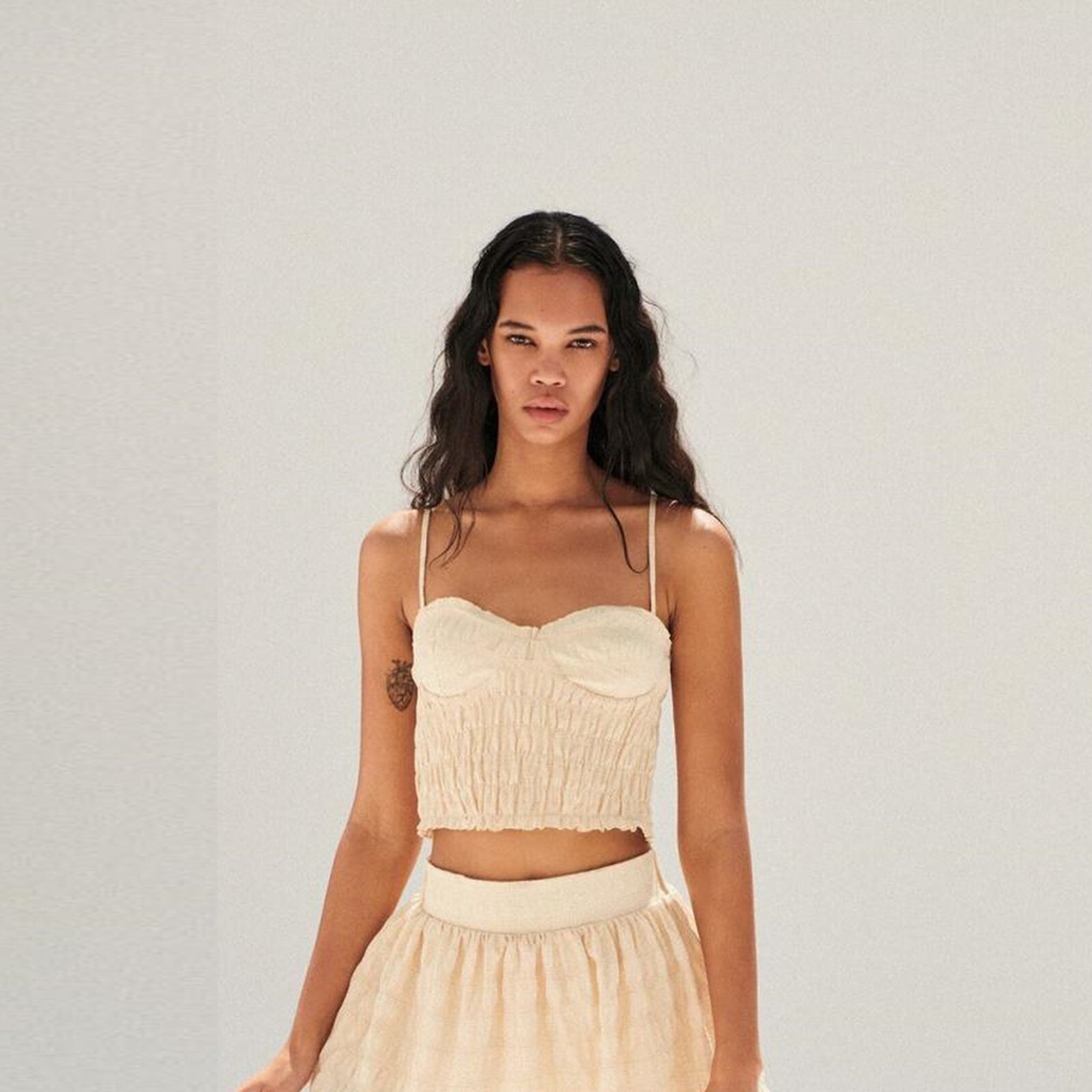 New ZARA Textured Gingham Ruched Stretch Bustier Crop Top