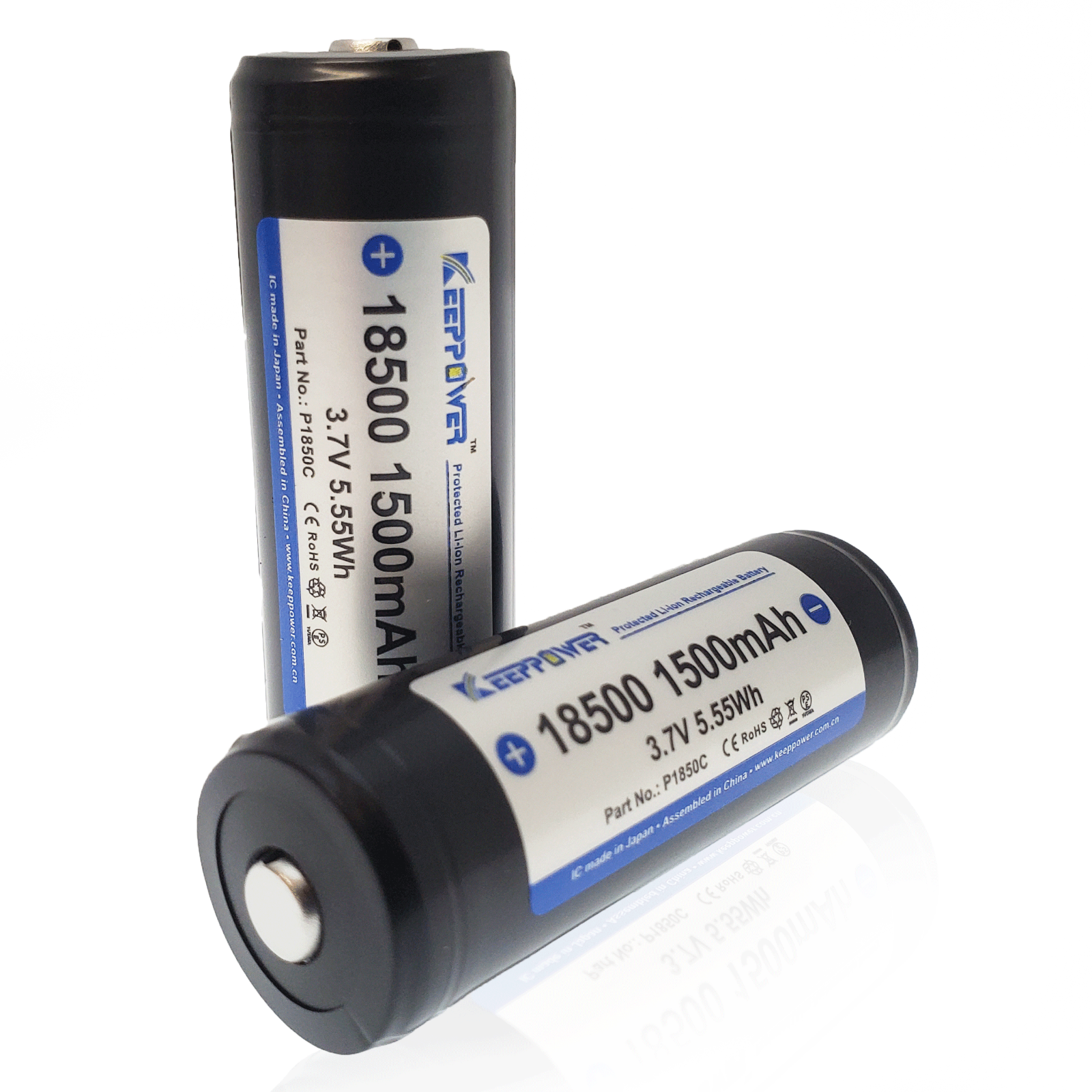2x pc Keeppower High Drain 18500 10 amp Protected Button Top 1500ma Battery