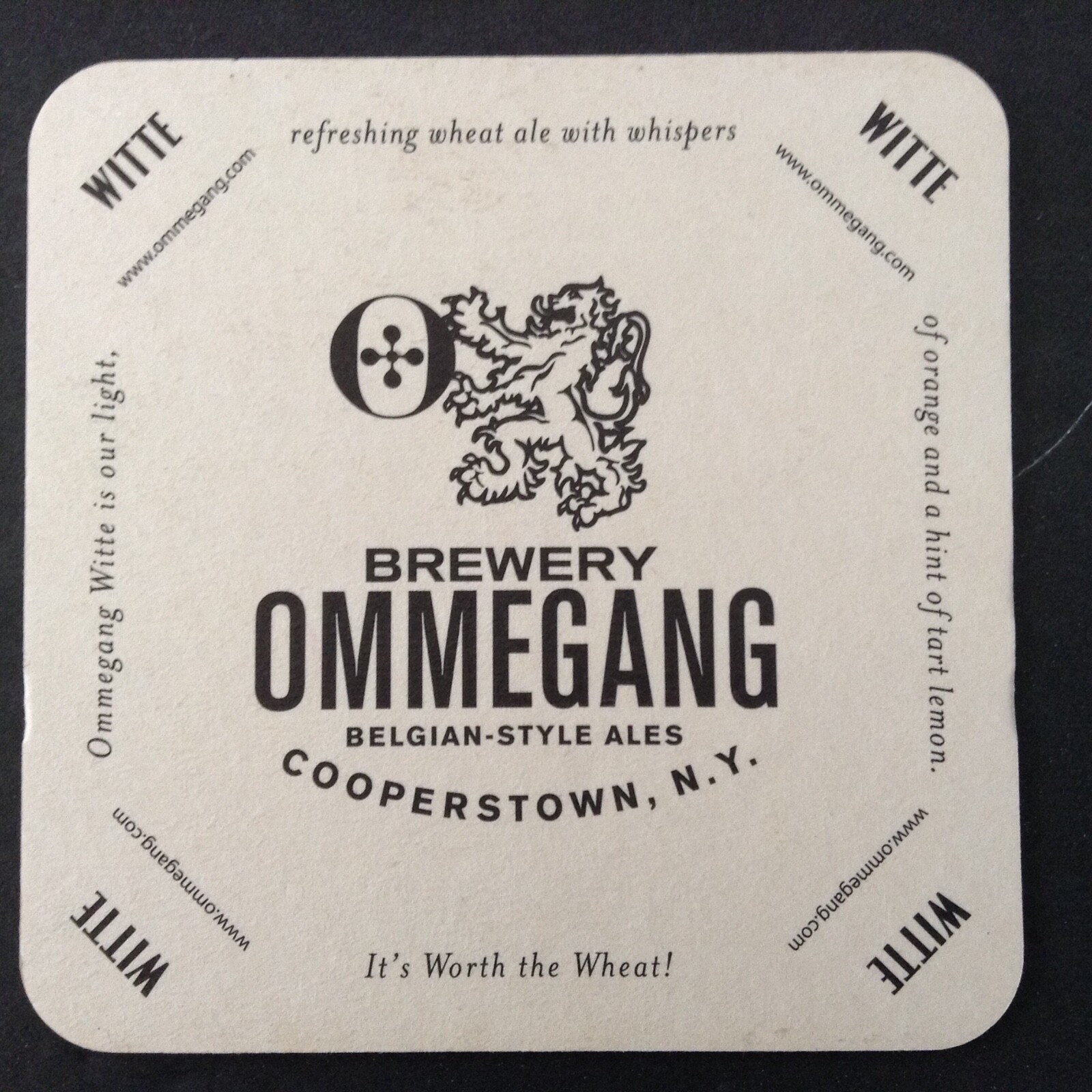 VINTAGE Beer Memorabilia Coaster/Mat BREWERY Ommegang Witte Wheat Ale