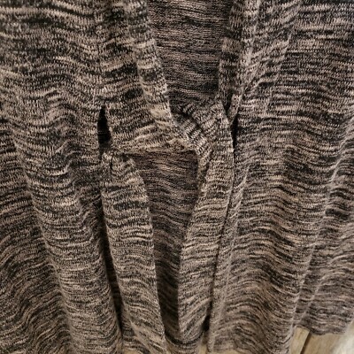 Max Studio M Women's Cardigan Sweater Tie Front Black Beige Space Dye