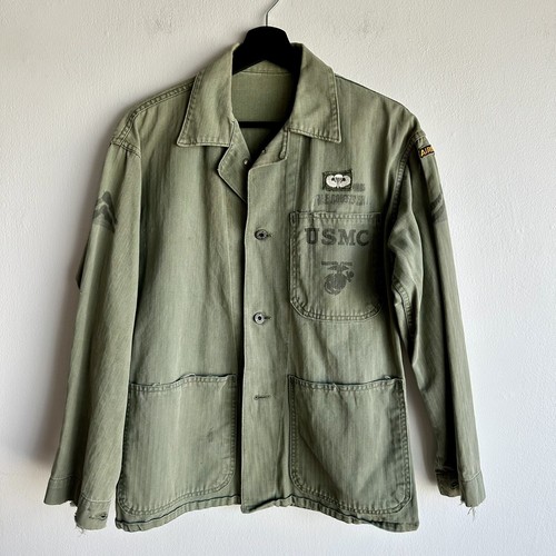 USMC P-41 HBT Jacket ボロ WWII USMC Marine Corps P41 HBT Jacket Patched Paramarine