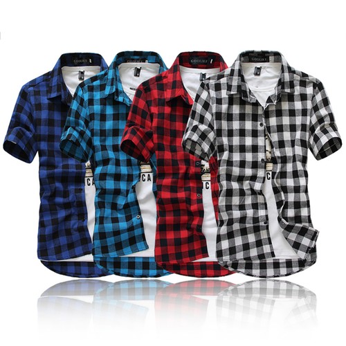 Herren Kariert Kurzarmhemd Slim Fit Freizeithemd Arbeitshemden Büro Plaid Hemd