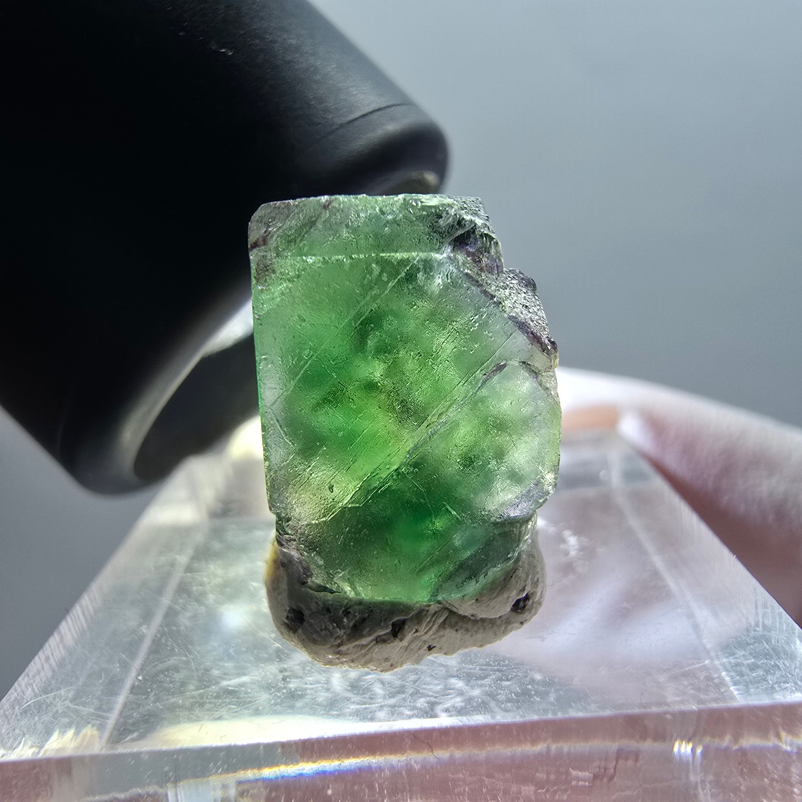 Rare phantom fluorite cube crystal, green-purple, Erongo, Namibia, 16*11*9mm