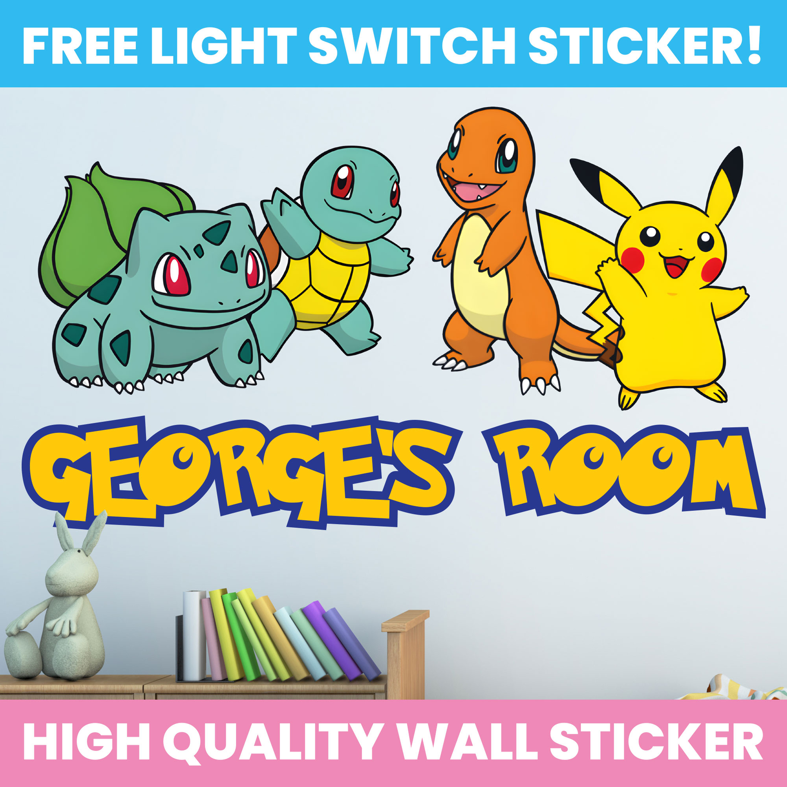 POKEMON WALL STICKER ANY NAME DECAL POKEMON DECOR KIDS BEDROOM DECORATION