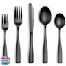 20 Pcs Black Silverware Set, Food-Grade Stainless Steel Flatware Set for 4, Square Cutlery Set, Mirror Polished Tableware Eating Utensils Set for Kitchen, Include Knife Fork Spoon Set,Dishwasher Safe