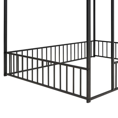 Metal House Bed Frame for Kids & Teens - Black, Fits Full Size