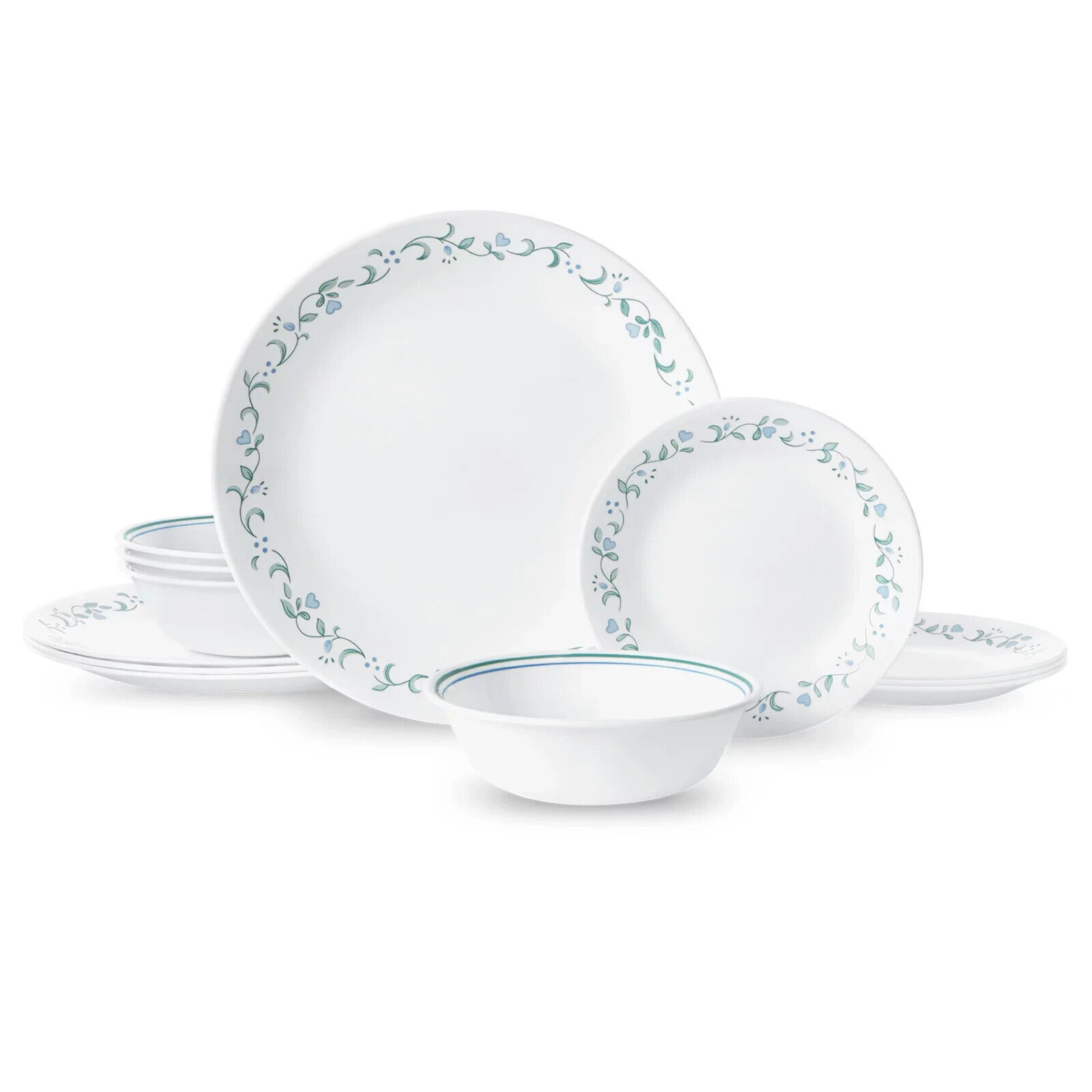 Corelle Country Cottage, White and Green Round 12-Piece Dinn