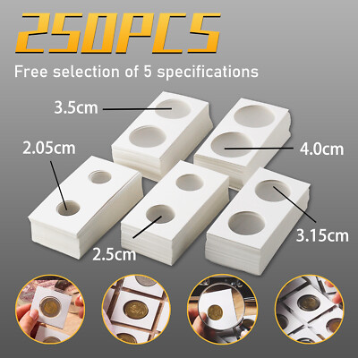 250PCS Coin Flips for 0.81-1.57 Inch Cardboard Holders 2x2 inch Pockets 5 Sizes