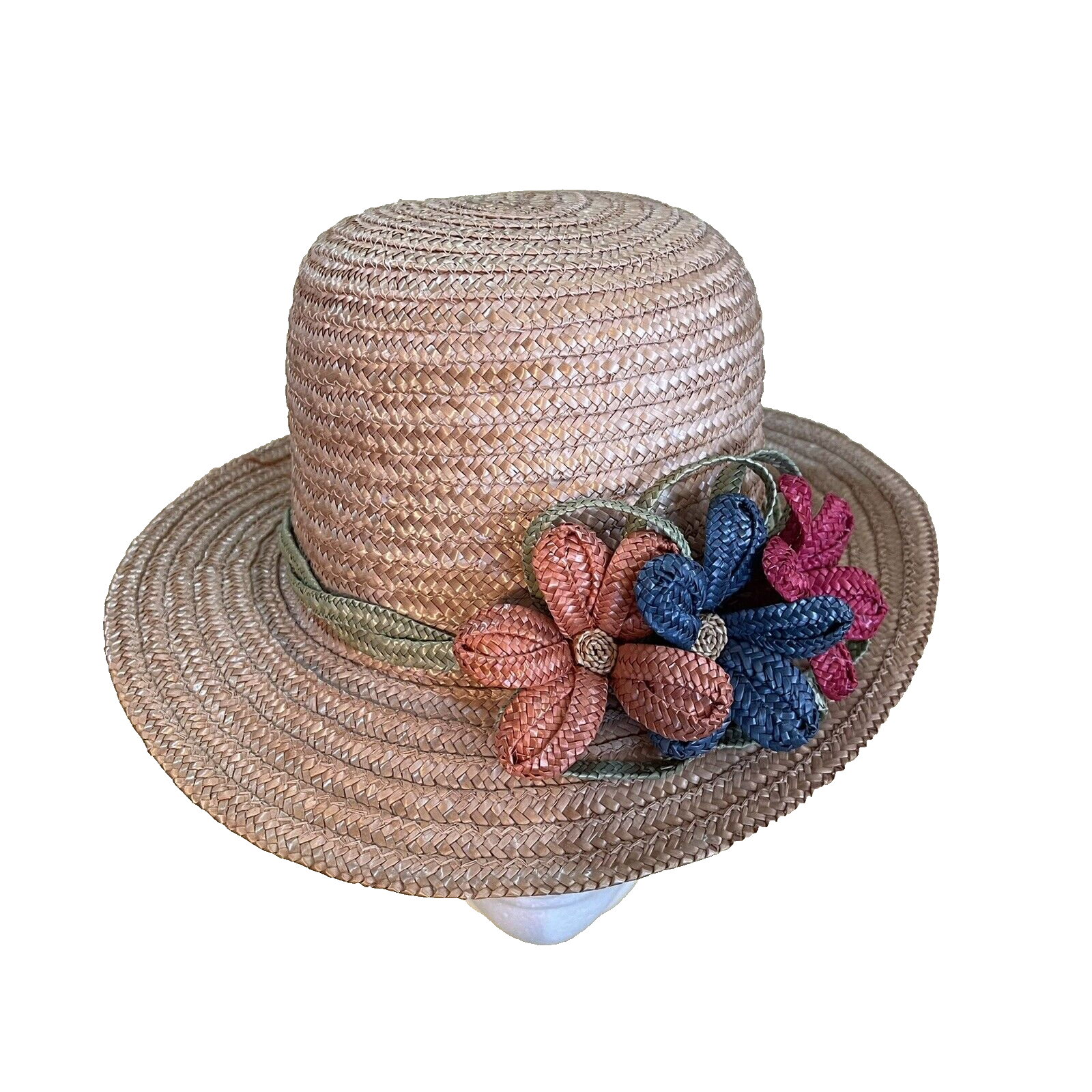 Straw Hat Made in Italy Braided Straw Flowers and Band on  display picture 1