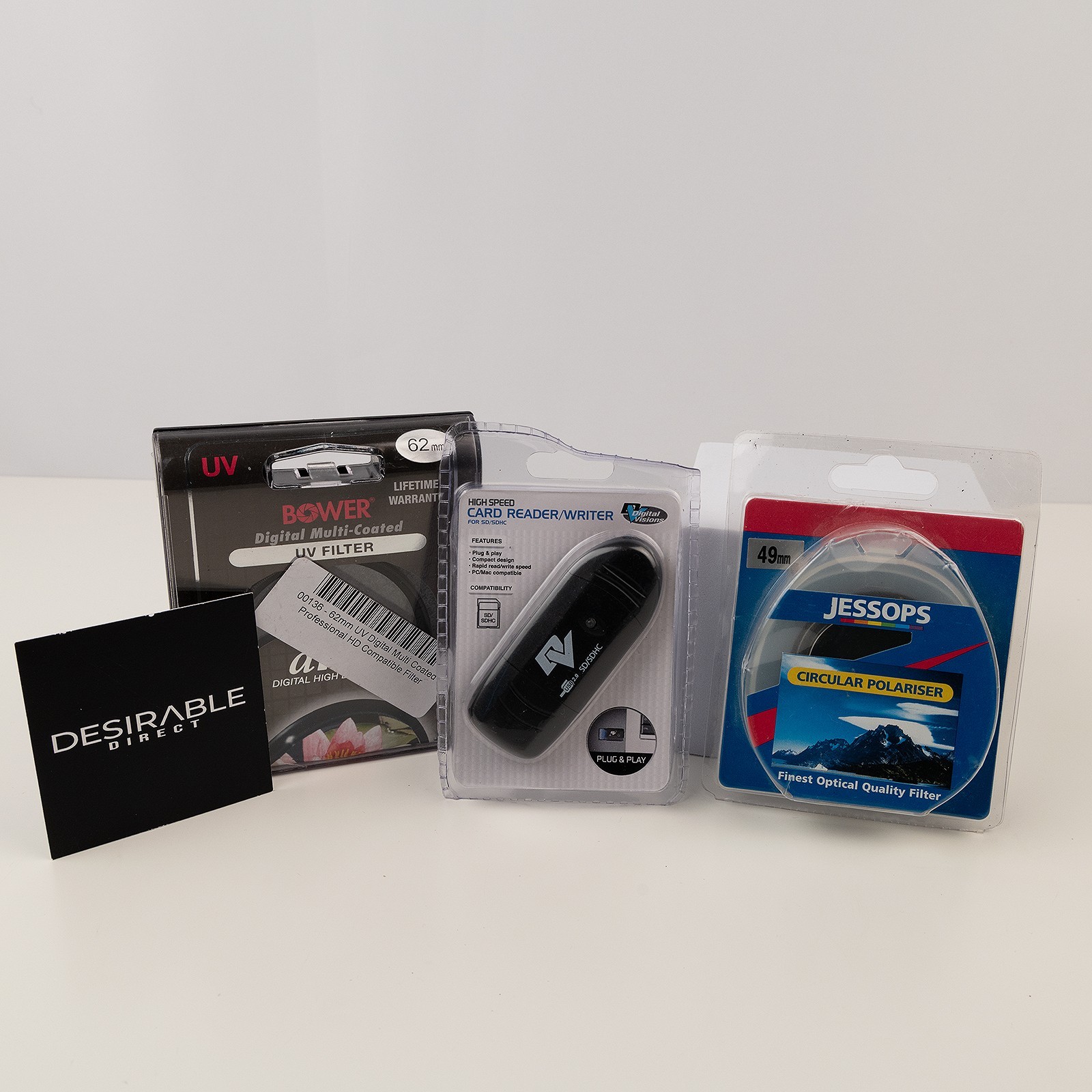 Camera Accessory Bundle: 62mm UV Filter, 49mm CPL Filter & SD/SDHC Reader