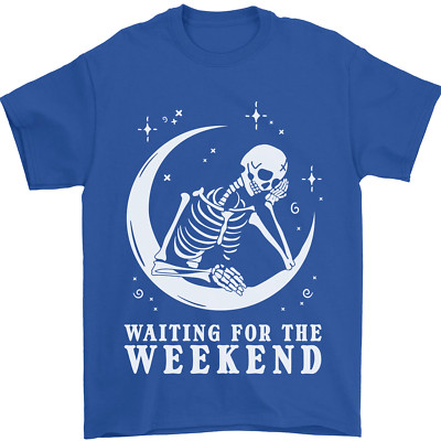 Skeleton Waiting For the Weekend Mens T-Shirt 100% Cotton