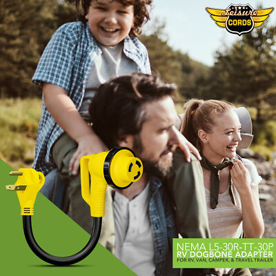 Leisure Cords RV Power Cord Adapter 30 amp Male to 30 amp twist lock 90 Degree