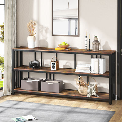 71'' Long Narrow Entryway Console Table, 3 Tier Sofa Table with Storage Shelves