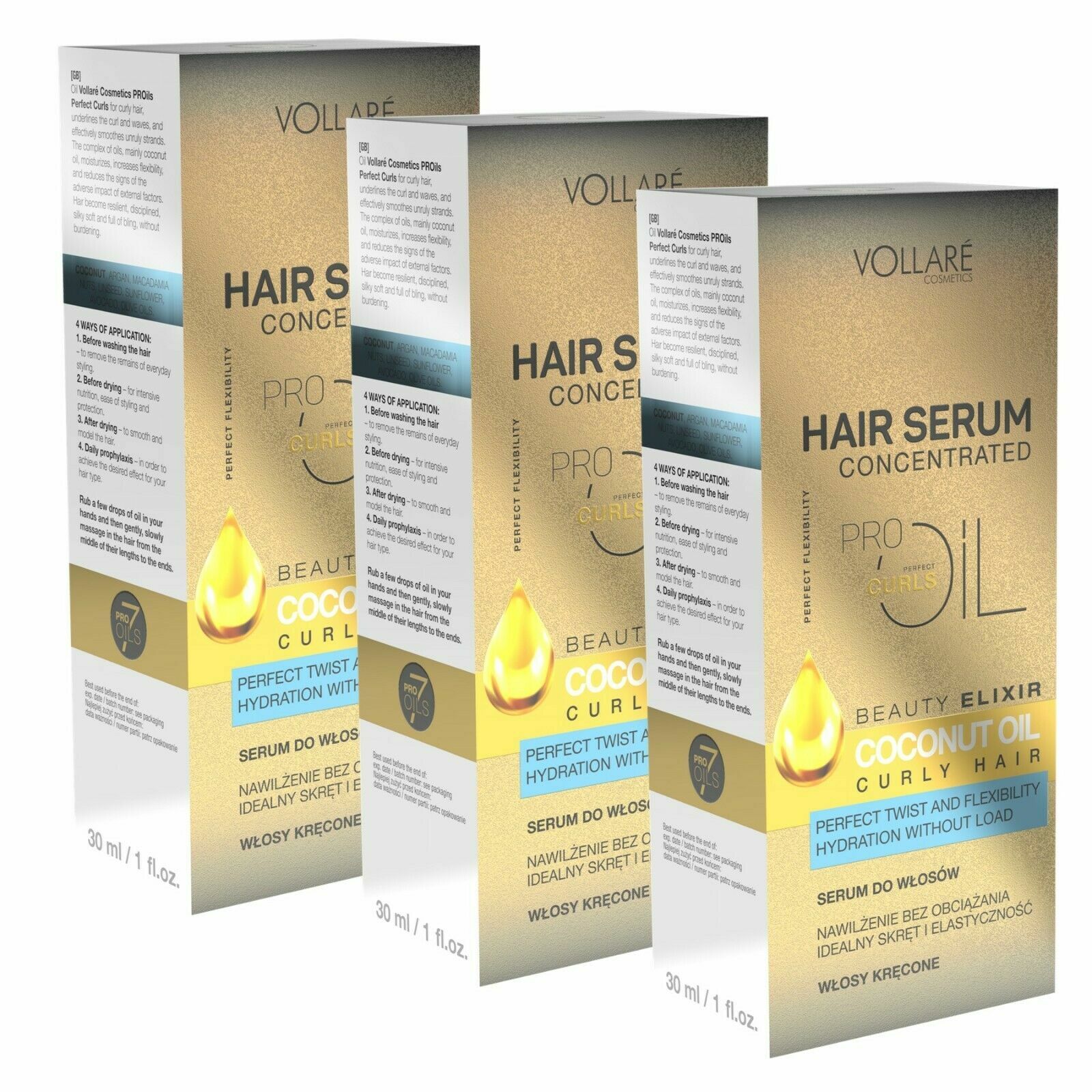 Huile Haarserum Cheveu Pflegeserum Réparateur Avec de Noix Coco 3x 30 ML